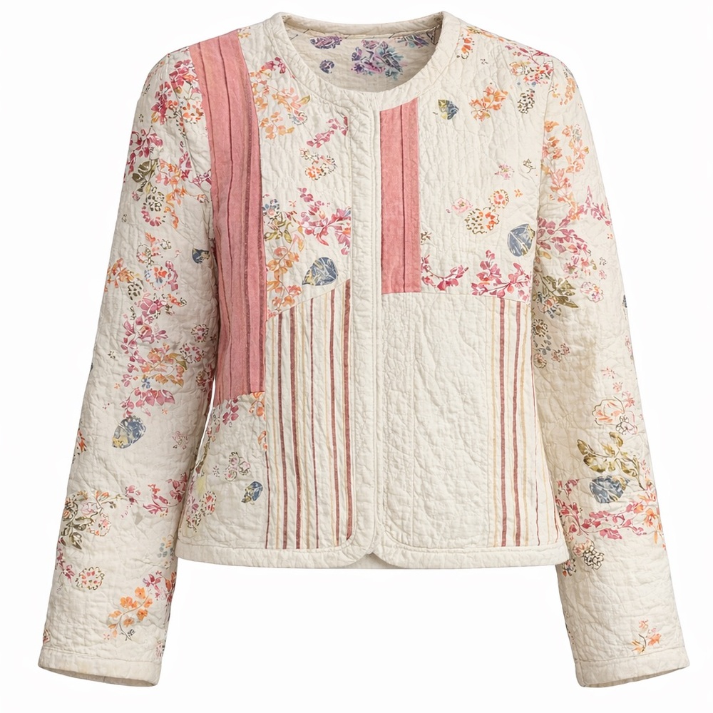 J.Jill Women’s Floral Patchwork Quilted Cotton Jacket Size Medium